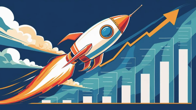 Cartoon Rocket Flying over Growth Charts