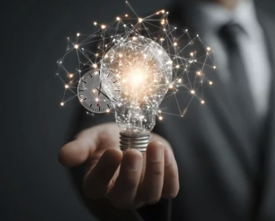 Hand Holding Lightbulb with Nodes